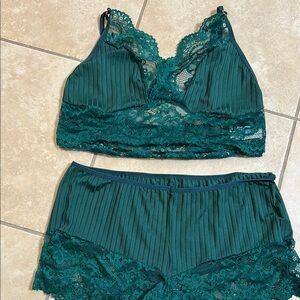 Elegant Teal Lace Bralette and Shorts Set